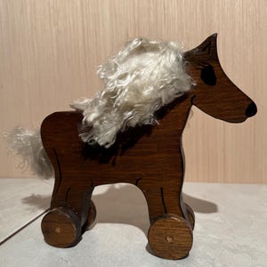 Vintage Wooden 10&quot; Rolling Poodle Toy on Wheels