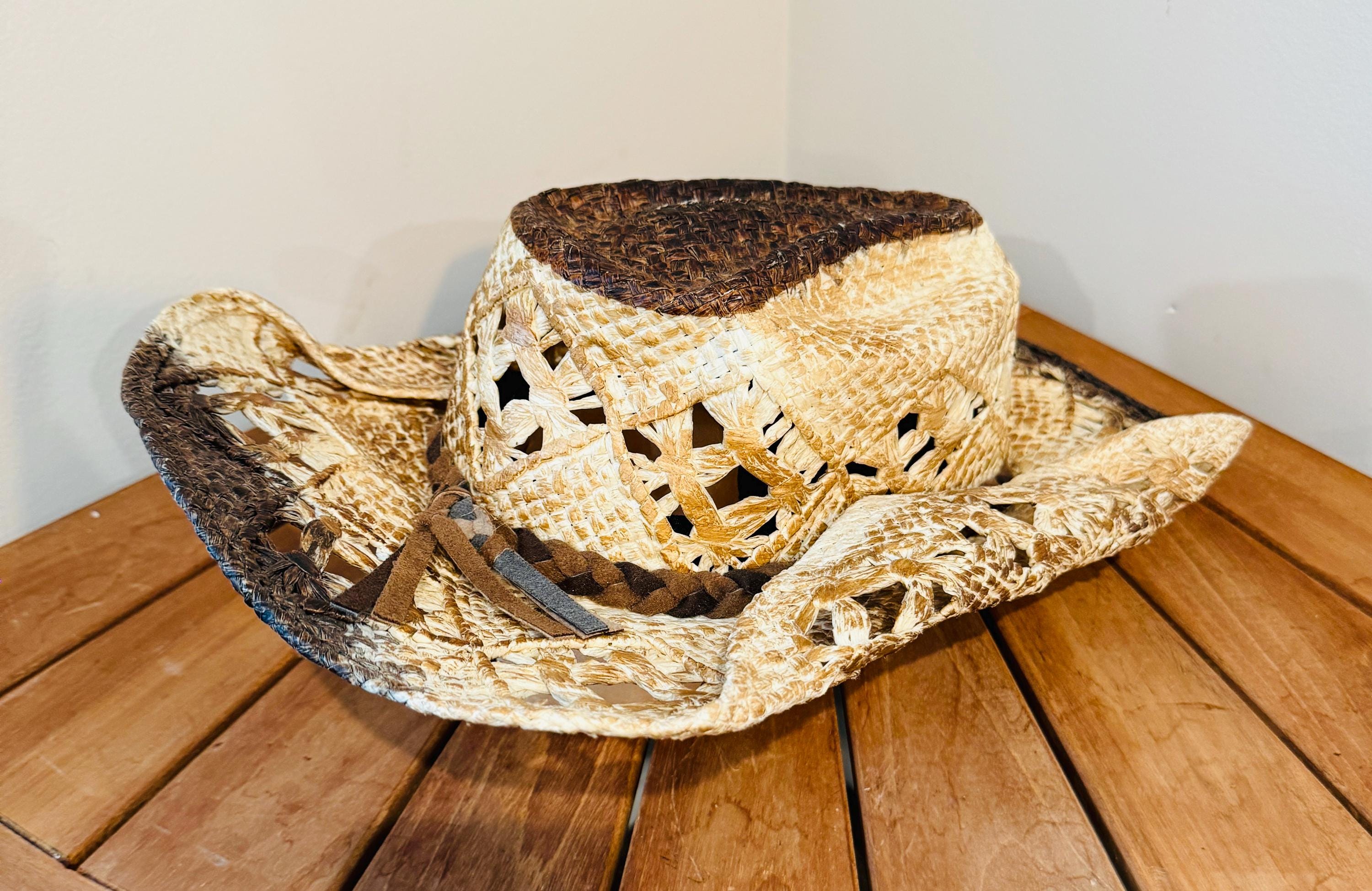 Authentic Som-Her Hat Made in Mexico- Size Medium Hecho en Mexico Som-Her Wide Brim Straw Sun Hat Medium Brown  main image 2