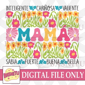 Floral Mama Digital Png File For Shirt, Spanish Mother Png, Gift For Mothers Day, Madre Png, Boho Floral Png, Mom Adjectives Png, Retro Mama