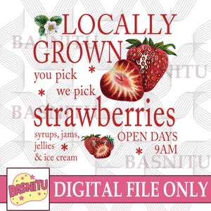 Locally Grown Strawberries Digital Png File For Shirt, Strawberry Png, Farm Fresh Png, Strawberry Festival Png, Summer Strawberry Png