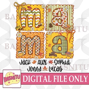Aangepaste naam Mama Fall digitaal png-bestand voor shirt, Mama Autumn png, Pumpkin Mama png, Thanksgiving Mama png, Coquette Fall Mama png