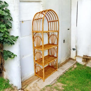 Rattan Shelf Wicker Etagere Rustic Bookcase Bookshelf Standing Unit Brown