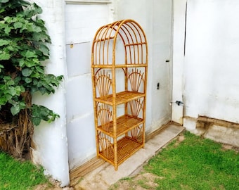 Rattan Shelf Wicker Etagere Rustic Bookcase Bookshelf Standing Unit Brown