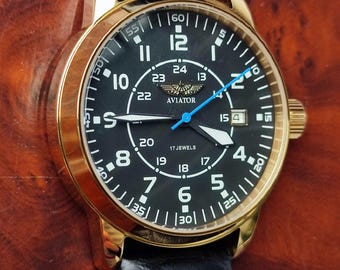 Rare montre mécanique aviateur Poljot - montre-bracelet militaire vintage de l'URSS