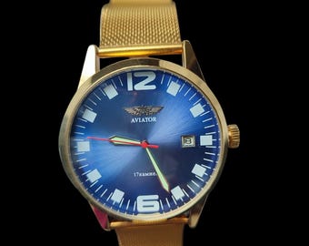 Vintage Poljot Fliegeruhr | Blaues Zifferblatt UdSSR Militär Herren Armbanduhr