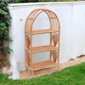 Rattan Wicker Shelf Storage Etagere Bookcase Bookshelf Standing Unit Brown
