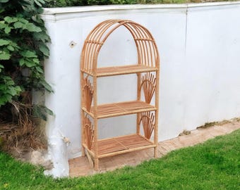Rattan Wicker Shelf Storage Etagere Bookcase Bookshelf Standing Unit Brown