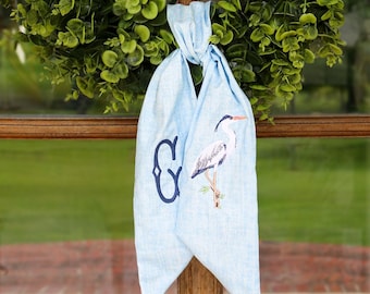 Embroidered Blue Heron Wreath Sash | Home Gifts | Wedding Gifts | Grandmillenial Home