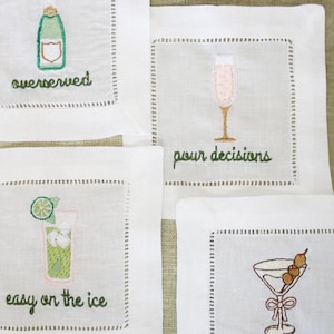 Boozy Embroidered Cocktail Napkins | Hostess Gifts | Gifts for Her | Grandmillenial Gifts | Funny Cocktail Napkins