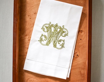 Monogram vintage wijnstok linnen handdoek | Gastvrouwcadeaus | Home Cadeaus | Huwelijkscadeaus | Europees linnen