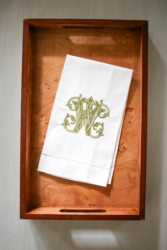 Monogram Vintage Vine Linen Hand Towel | Hostess Gifts | Home Gifts | Wedding Gifts | European Linen