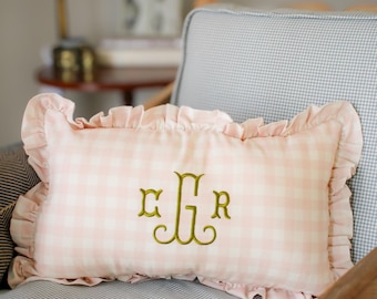 Fodera per cuscino personalizzata ricamata – Fodera per cuscino a quadretti 30x50 cm con ricamo - Regalo di nozze / Regalo per la casa / Regalo personalizzato