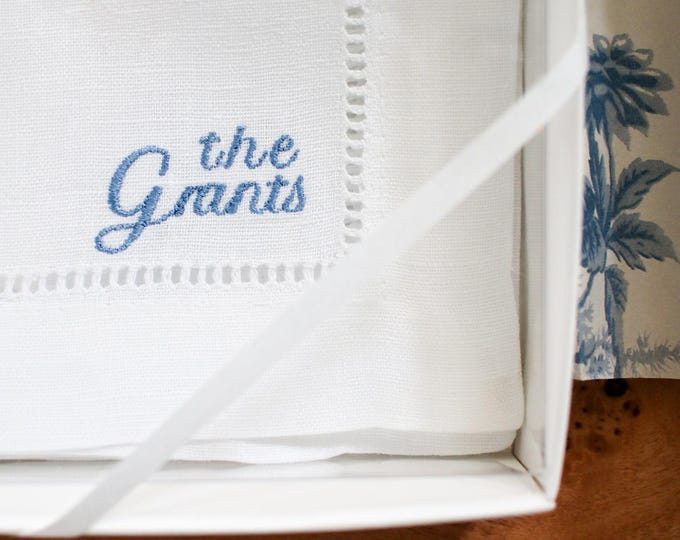 Custom Name Embroidered Cocktail Napkins | Hostess Gifts | Chinoiserie Gifts | Wedding Gifts | Housewarming Gifts | Hostess Gifts