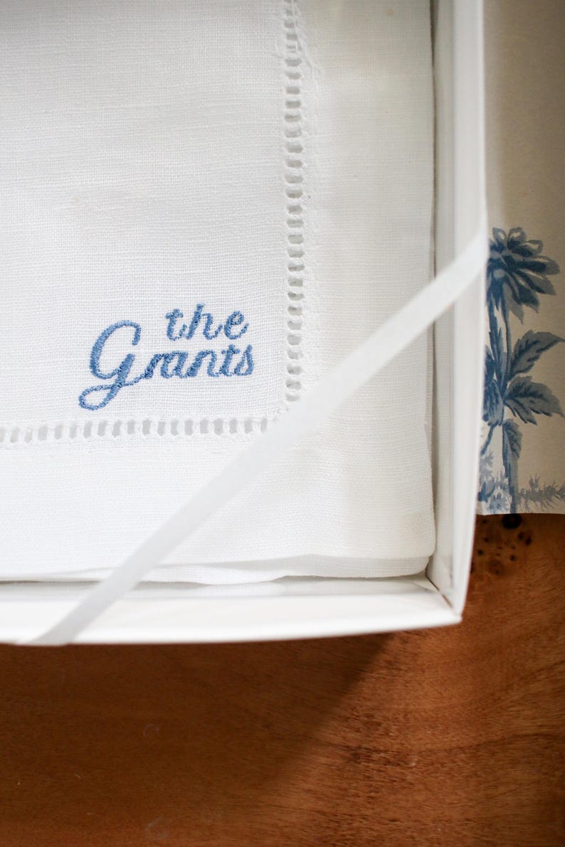Custom Name Embroidered Cocktail Napkins | Hostess Gifts | Chinoiserie Gifts | Wedding Gifts | Housewarming Gifts | Hostess Gifts