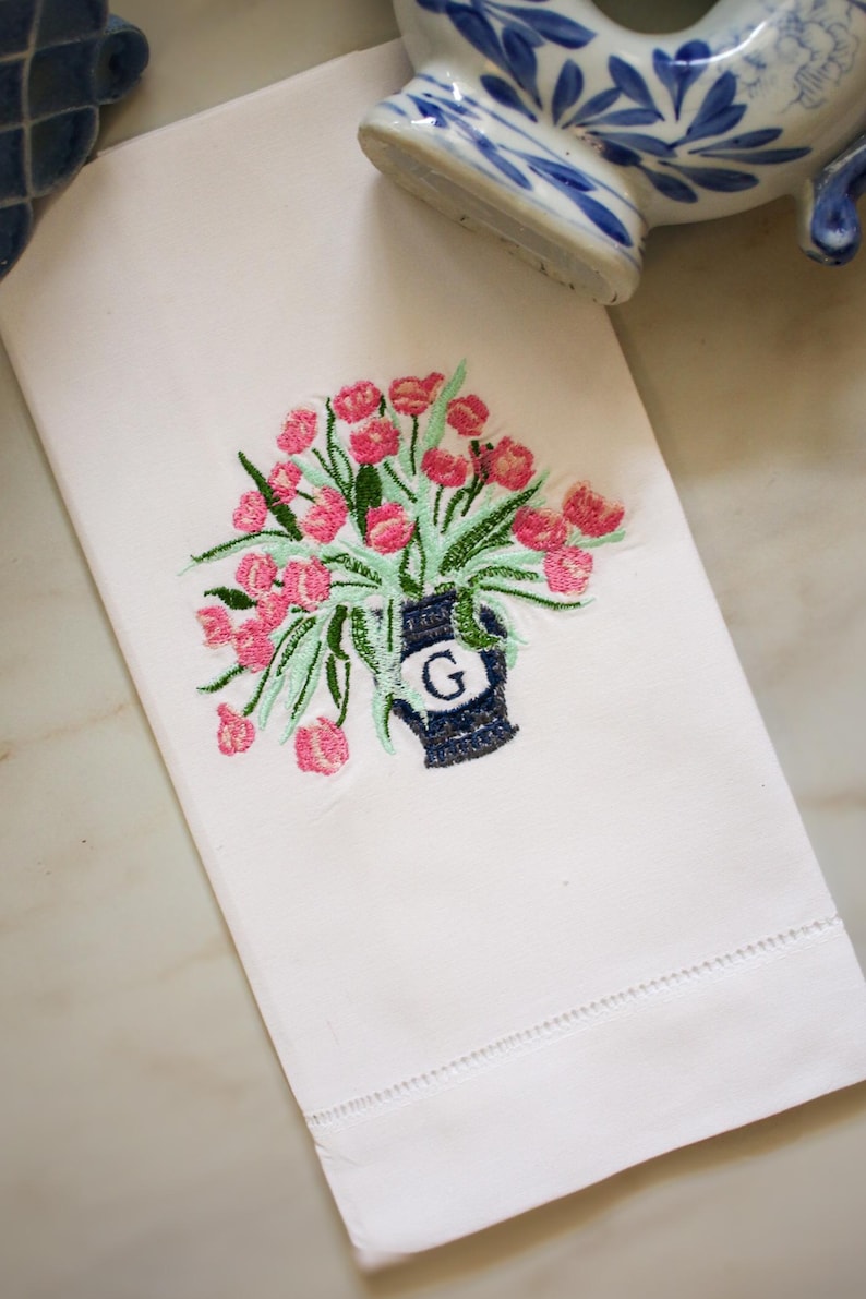 grantembroidery Ginger Jar Embroidered Hand Towel