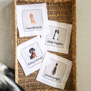 Met hond geborduurde cocktailservetten | Gastvrouwcadeaus | Cadeaus voor haar | Grandmillennial-cadeaus | Grappige cocktailservetten