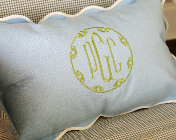Custom Pillow Cover – Personalized 12x20 Scalloped Pillow with Embroiderey | Wedding Gift | Home Gift