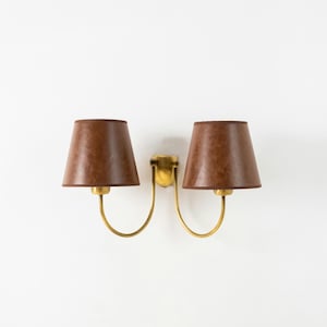 Modern Dual Shade Wall Sconce, Vintage Home Decor Sconce, Mid-Century Wall Lamp, Brass Double Arm Wall Light, Farmhouse Bedroom Wall Sconce