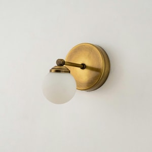Glass Globe Sconce, Vanity Brass Wall Lamp, Mirror Wall Sconce, Bathroom Wall Light, Minimalist Vanity Sconce, Modern White Glass Wall Lamp