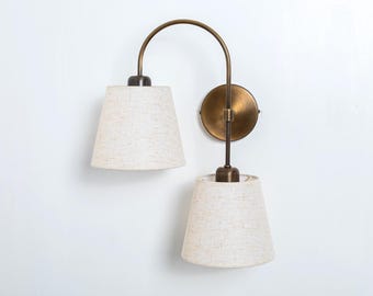 Applique murale de ferme moderne, luminaire mural de luxe, applique murale vintage à double lumière avec abat-jour en lin, applique murale ancienne, applique industrielle