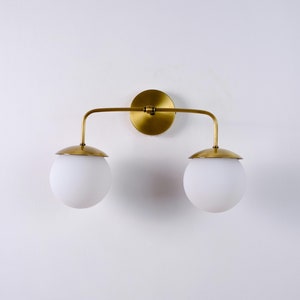 Modern Wall Light Fixture, Vanity Wall Sconce, Double Glass Globe Wall Lamp, Cottage Home Decor Wall Lighting, Vintage Brass Wall Sconce