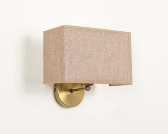 Lampe murale de ferme avec abat-jour en lin, applique de chambre à coucher moderne milieu de siècle, applique murale de décoration intérieure vintage, applique classique de chevet contemporaine
