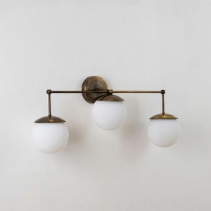 White Globe Vanity Sconce, Modern Bathroom Vanity Wall Sconce, Three Globe Wall Lamp, Vintage Brass Sconce, Unique Bedroom Wall Lighting