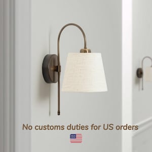 Modern Aged Brass Wall Sconce, Linen Lampshade, Hallway Lighting