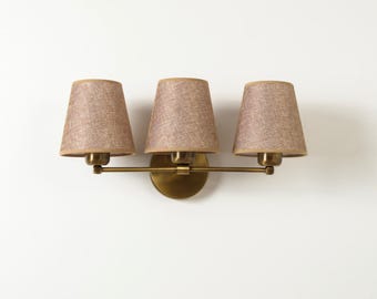 Applique murale moderne Mid-Century avec abat-jour, éclairage mural de vanité vintage, applique murale à 3 lumières avec abat-jour en lin, luminaire de chambre à coucher de ferme