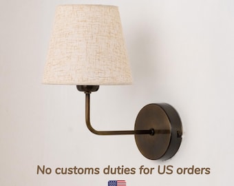 Linen Shade Wall Lamp, Minimalist Wall Sconce, Home Decor Wall Lighting, Bedroom Sconce, Brass Wall Light, Classic Sconce, Rustic Sconce