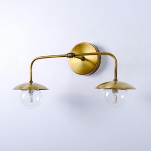 Vanity Wall Lamp, Modern Home Decor Sconce, Double Light Vintage Brass Sconce, Glass Globe Minimalist Wall Lamp, Powder Room Mirror Light