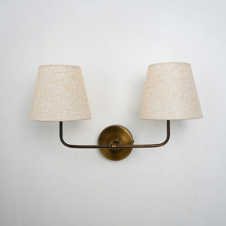 Aged Brass Finish and Stone Lampshade Sconce