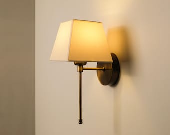 Tapered Fabric Shade Wall Sconce, Elegant Bedside Wall Light, Classic Minimal Wall Lamp, Bedroom Hallway and Living Room Lighting