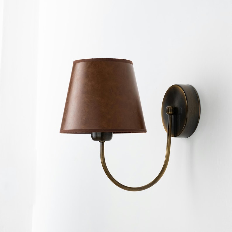 Vintage Brass Finish and Leather Lampshade