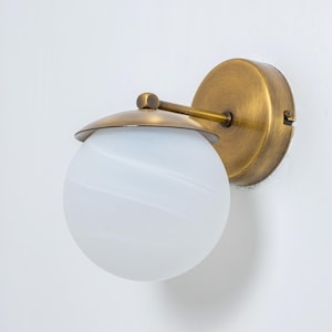 Frosted Glass Sconce, Modern Vanity Light, Small Minimalist Sconce, Vintage Brass Wall Lamp, Mirror Wall Light, Bedside Globe Wall Sconce