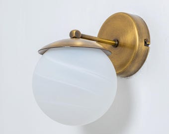 Matglazen schans, moderne make-uplamp, kleine minimalistische schans, vintage koperen wandlamp, spiegelwandlamp, wereldbol wandlamp nachtkastje