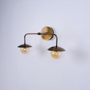 Retro Wall Light, Vintage Brass Wall Sconce, Glass Globe Vanity Sconce, Industrial Wall Lighting, Modern Bedroom Sconce with Double Light