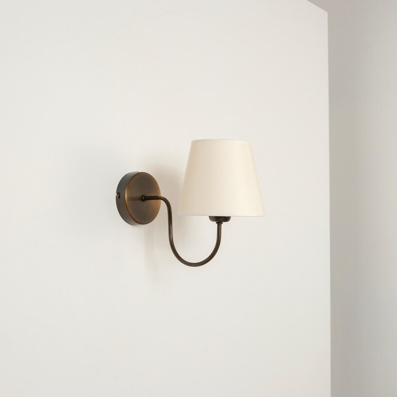 Small Wall Lamp With Linen Shade, Minimalist Bedroom Sconce, Vintage ...