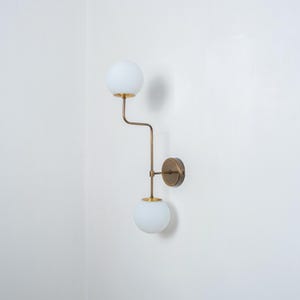 Art Deco Wall Sconce, Unique Living Room Wall Lamp, Double Glass Globe Wall Light, Modern Hallway Sconce, Minimalist Vanity Wall Lighting