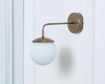 Globe Sconce for Bathroom Vanity, Modern Mirror Wall Light, Minimalist Glass Globe Wall Lamp, Bedroom Wall Light Fixture, Hardwired Sconce