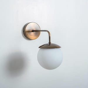Minimalist Bathroom Sconce, Aged Brass Wall Lamp, Frosted Globe Wall Lamp, Modern Vanity Wall Light, Bedside Wall Sconce, Mid-Century Sconce