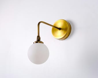 Glazen bolvormige messing wandlamp, minimalistische nachtlampje