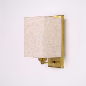 Bedside Wall Sconce, Mid-Century Modern Wall Lighting, Linen Lampshade Wall Lamp, Wall Mount Bedroom Sconce, Farmhouse Home Decor Wall Lamp