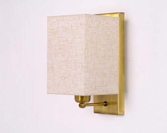 Bedside Wall Sconce, Mid-Century Modern Wall Lighting, Linen Lampshade Wall Lamp, Wall Mount Bedroom Sconce, Farmhouse Home Decor Wall Lamp