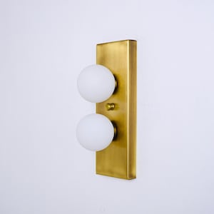 Vanity Wall Light, Bathroom Sconce for Mirror, Flush Mount Brass Sconce, Glass Globe Wall Light, Art Deco Sconce, Mid-Century Modern Sconce