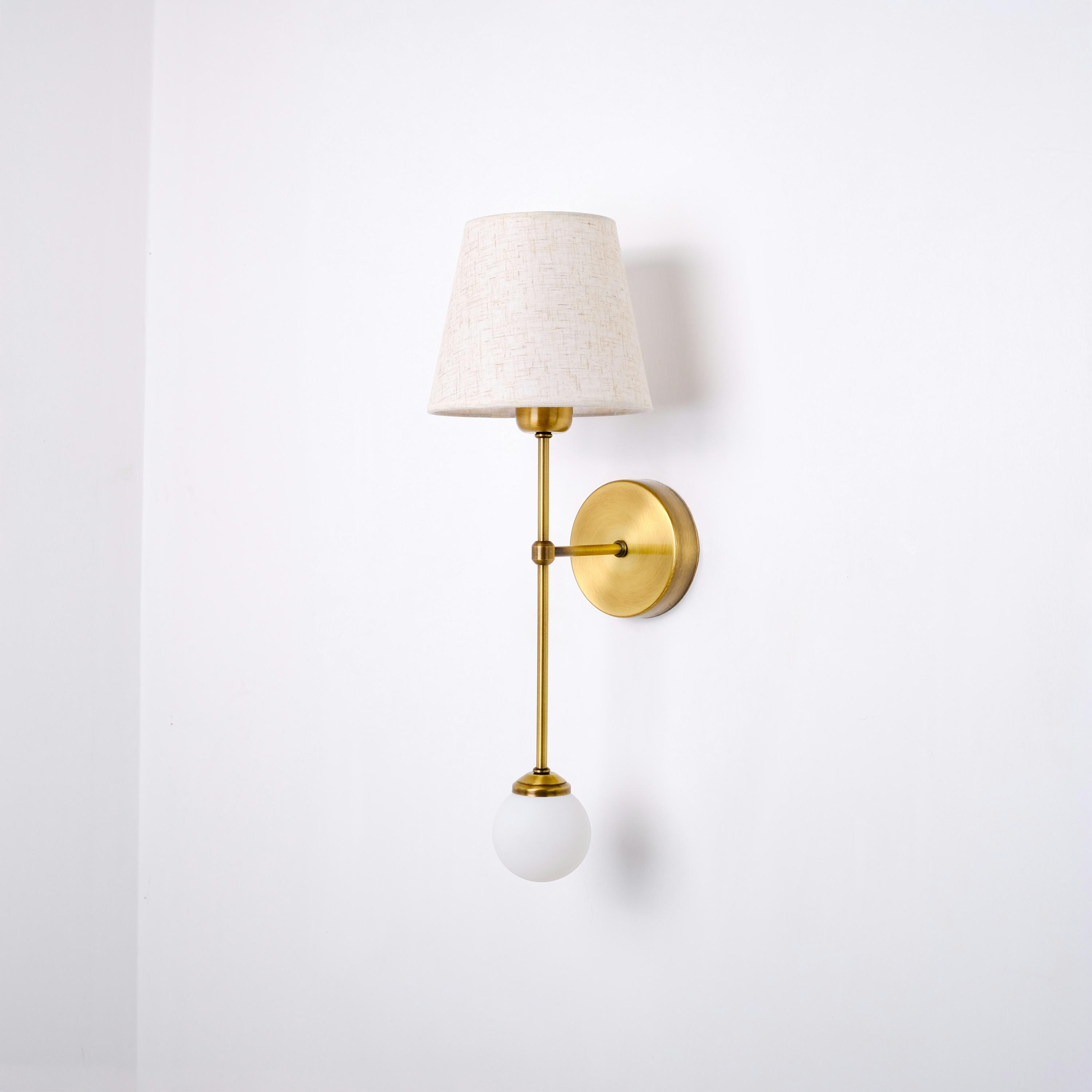 Wall Sconce Lighting, Vintage Brass Wall Sconce, Mid-Century Modern Wall Lamp, Wall Sconce with Lampshade, Glass Globe Sconce, Vanity Sconce