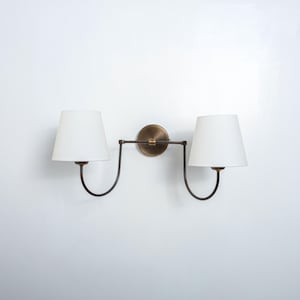 Modern Farmhouse Wall Lamp, Unique Sconce with Linen Lampshade, Vintage Home Decor Sconce, Aged Brass Indoor Wall Light, Antique Wall Lamp