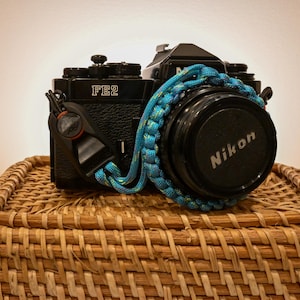 Handmade Blue and Yellow Paracord Camera Wrist Strap