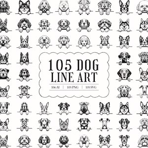 105 Peeking Dog Frame Line Art | Ai PNG and SVG Bundle | DIY Dog Crafts Project & Peeking Dogs