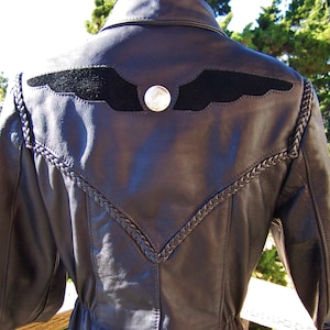 Jacket Black Leather Western Biker Motorcycle women size M